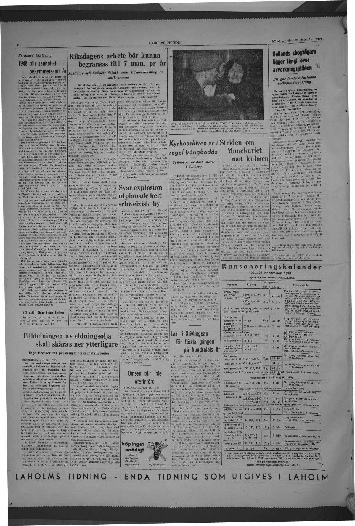 Laholms Tidning Måndag 22 december 1947, sida 4