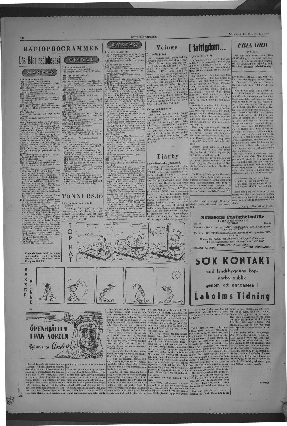 Laholms Tidning Måndag 22 december 1947, sida 8