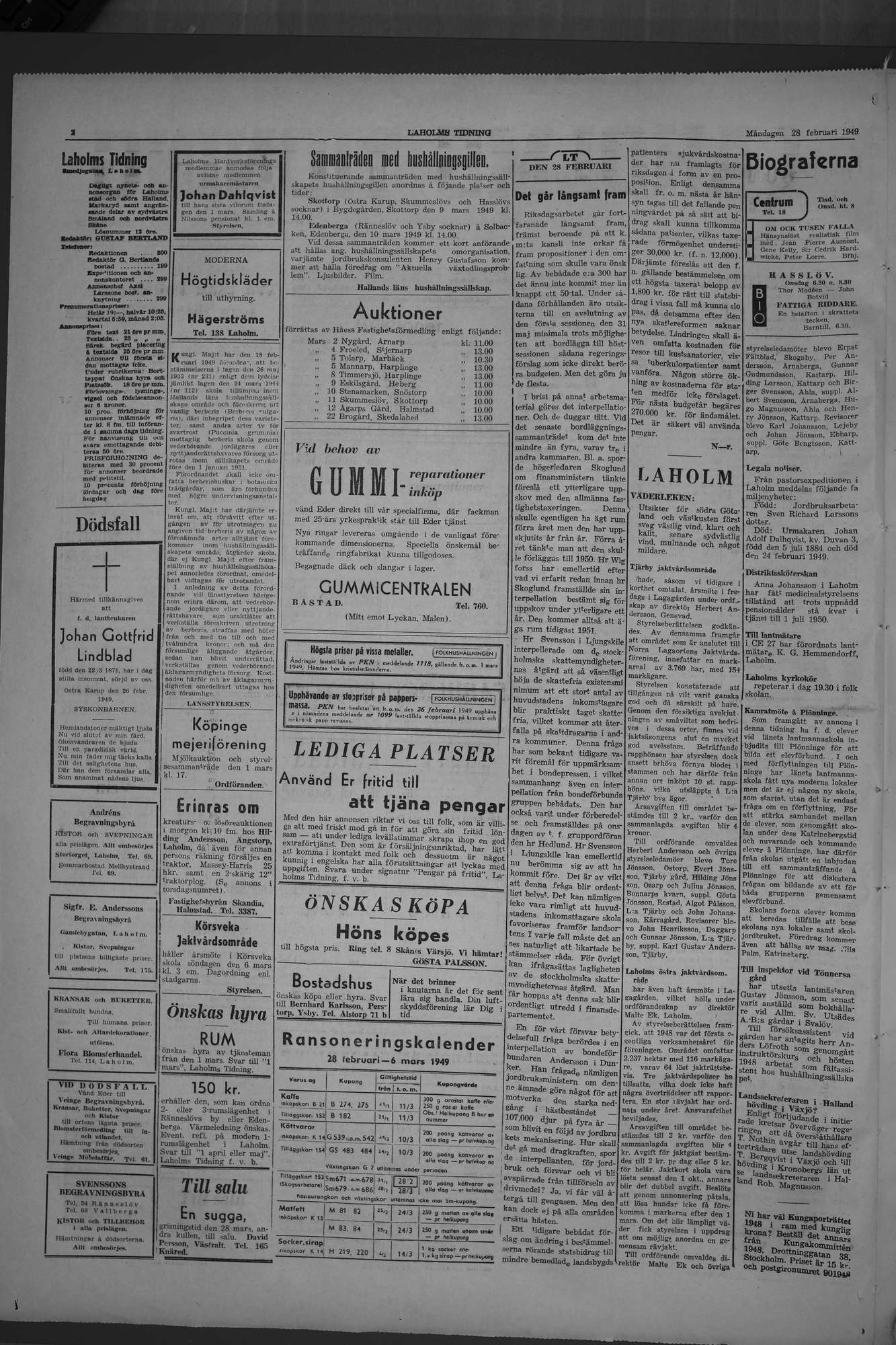 Laholms Tidning Måndag 28 februari 1949, sida 2