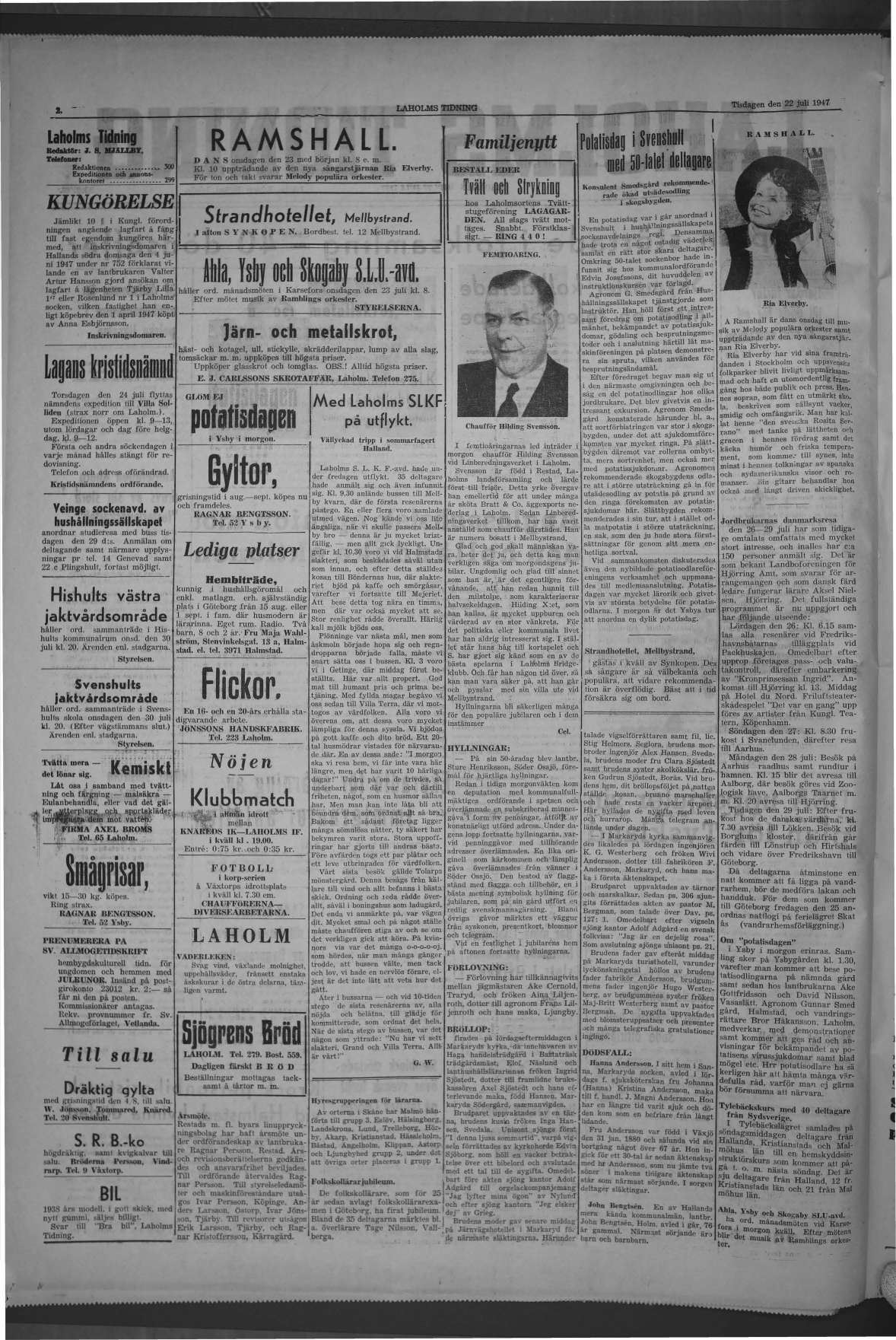 Laholms Tidning Tisdag 22 juli 1947, sida 2