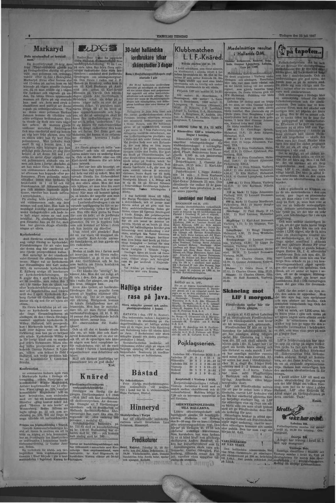 Laholms Tidning Tisdag 22 juli 1947, sida 4