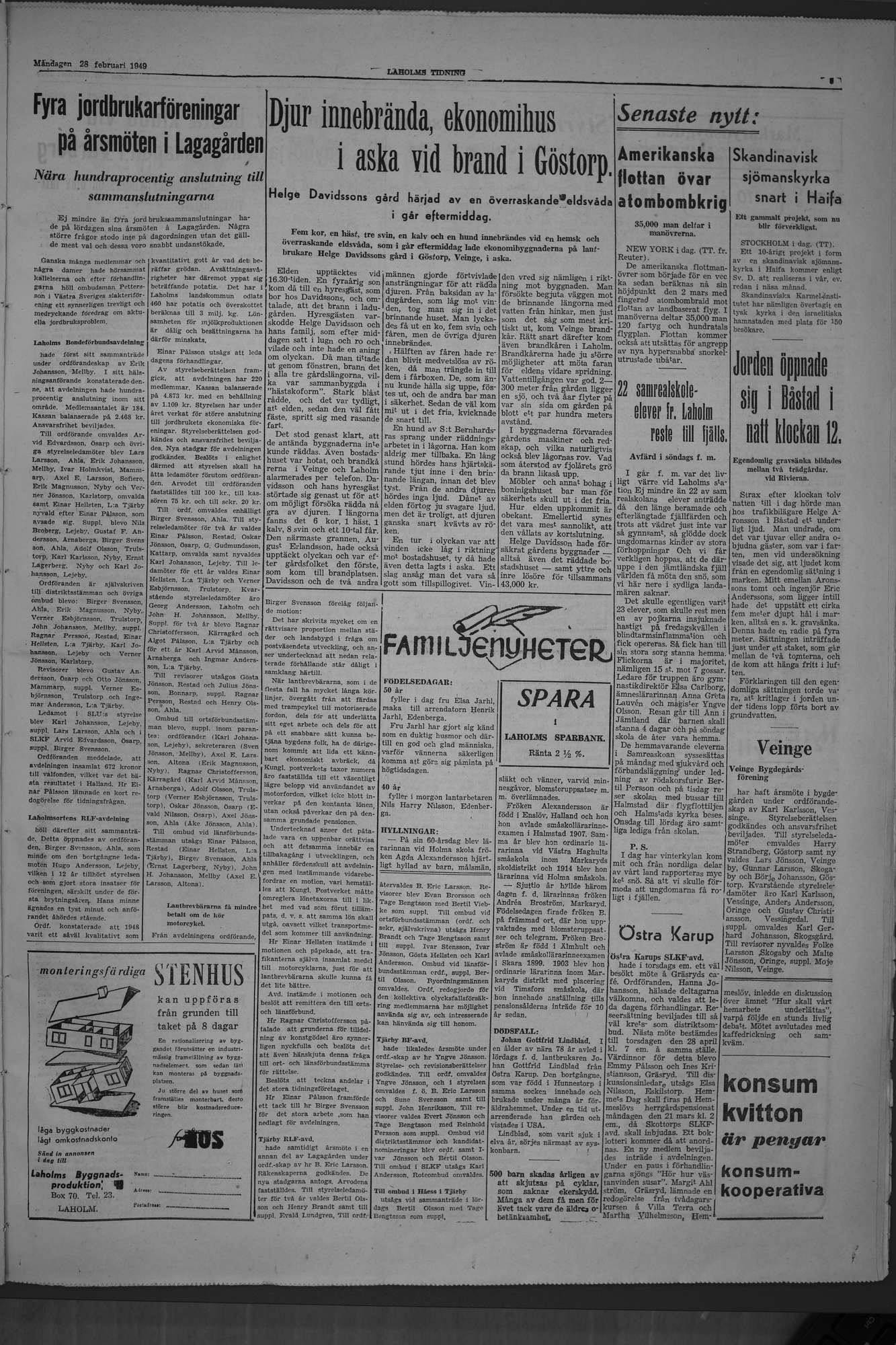 Laholms Tidning Måndag 28 februari 1949, sida 3
