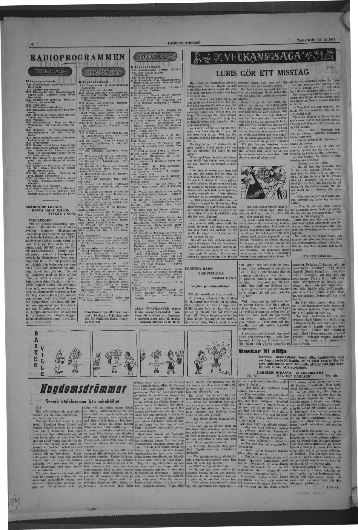 Laholms Tidning Tisdag 22 juli 1947, sida 6