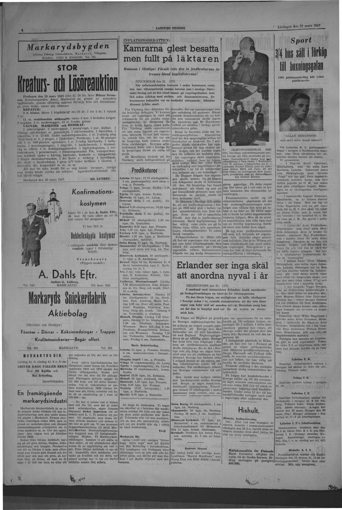 Laholms Tidning Lördag 22 mars 1947, sida 4