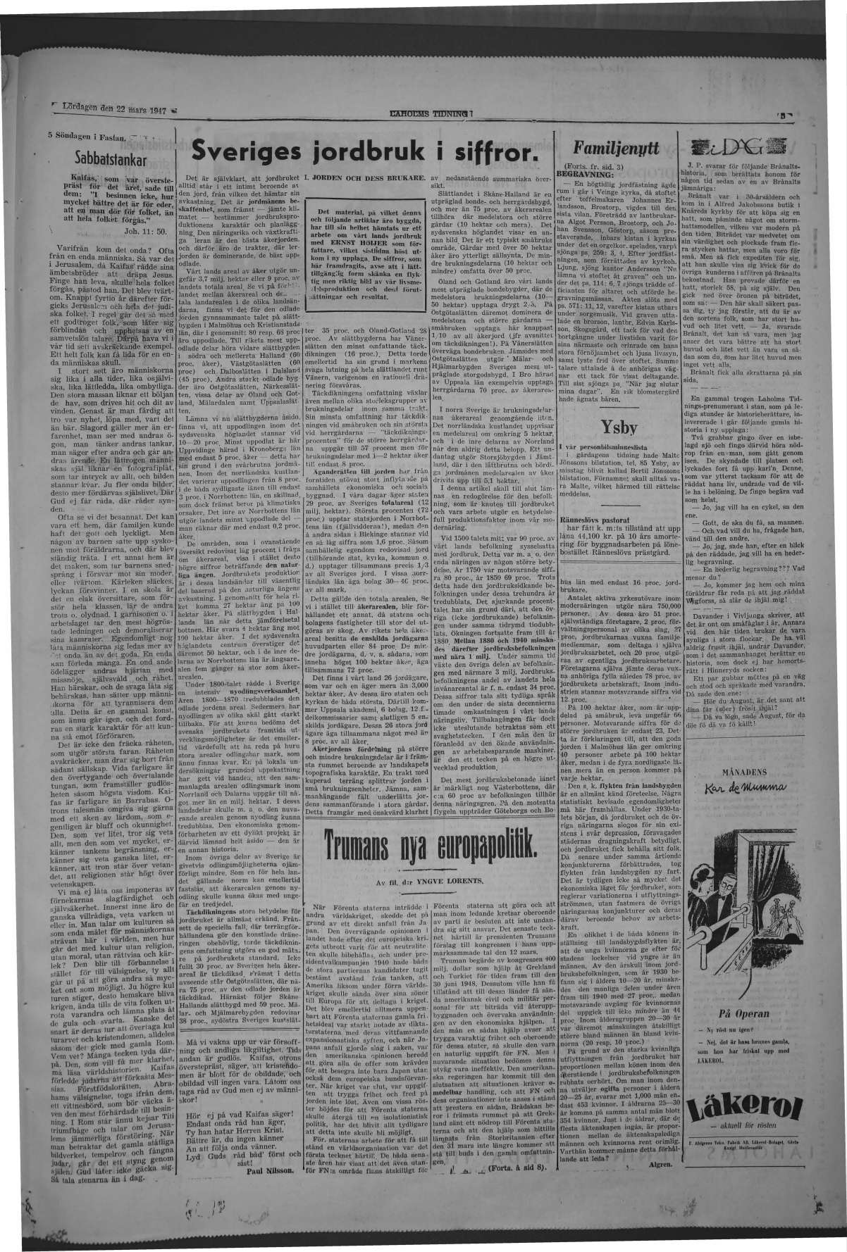 Laholms Tidning Lördag 22 mars 1947, sida 5