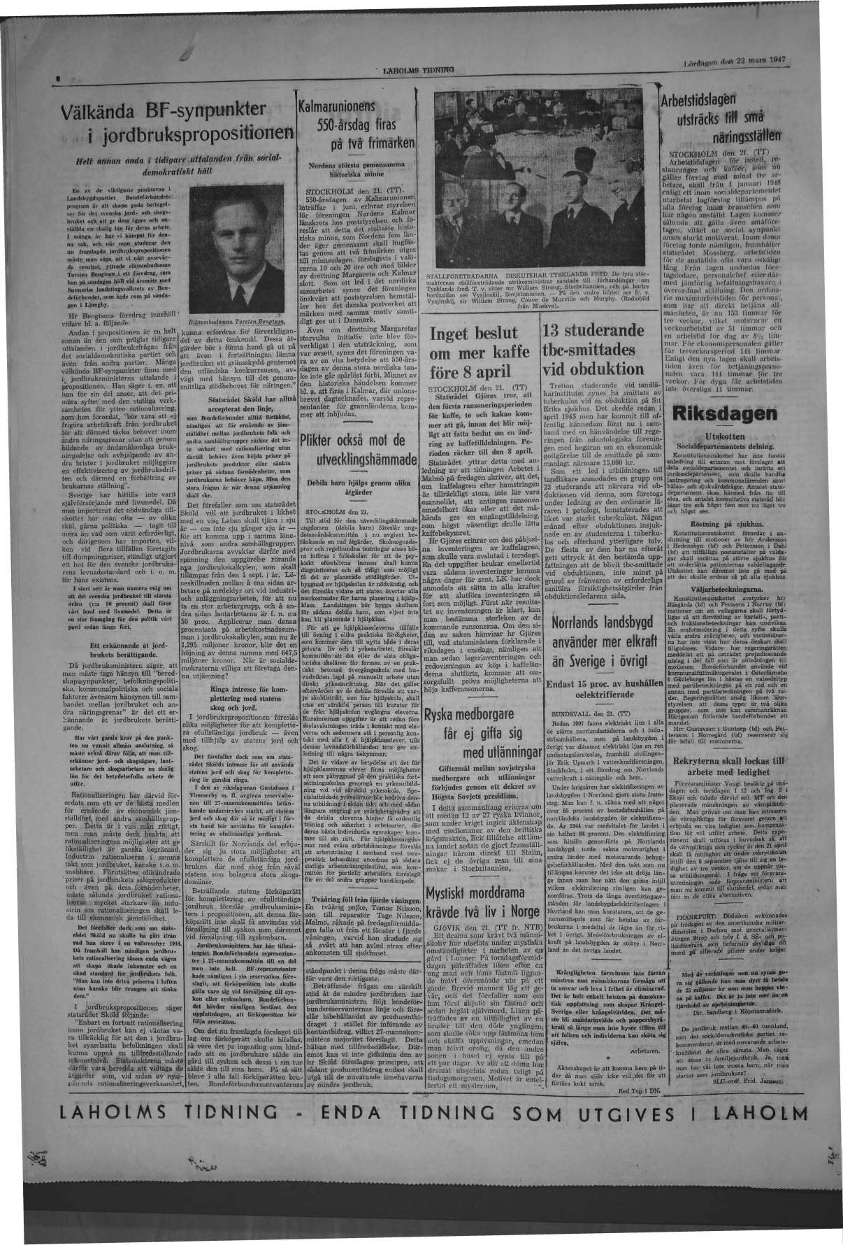 Laholms Tidning Lördag 22 mars 1947, sida 6