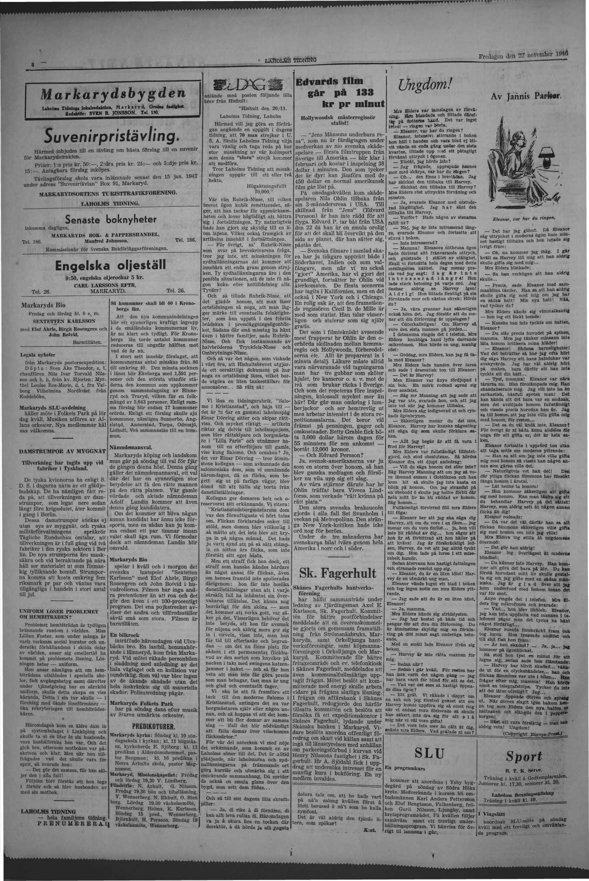 Laholms Tidning Fredag 22 november 1946, sida 4