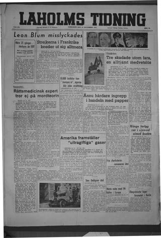 Förstasidan, Lördag 22 november 1947