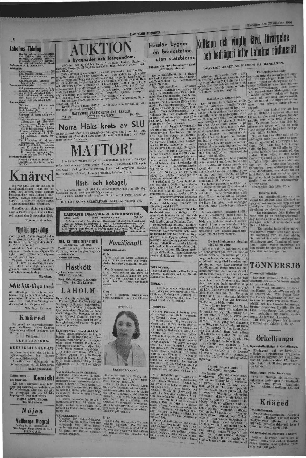 Laholms Tidning Tisdag 22 oktober 1946, sida 2