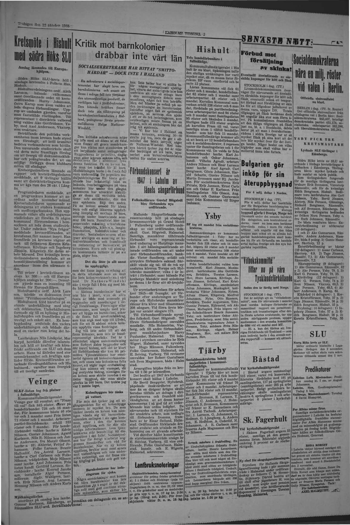 Laholms Tidning Tisdag 22 oktober 1946, sida 3