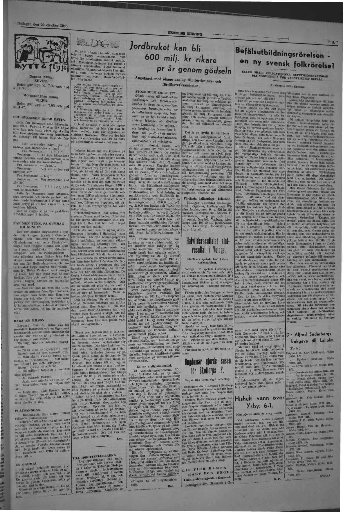 Laholms Tidning Tisdag 22 oktober 1946, sida 5