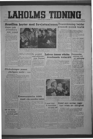 Förstasidan, Onsdag 22 oktober 1947