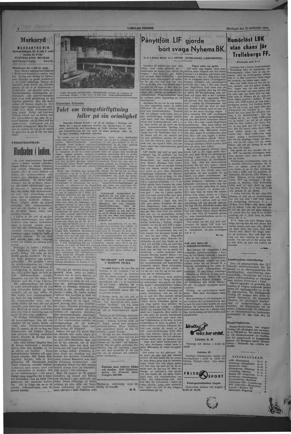 Laholms Tidning Måndag 22 september 1947, sida 4