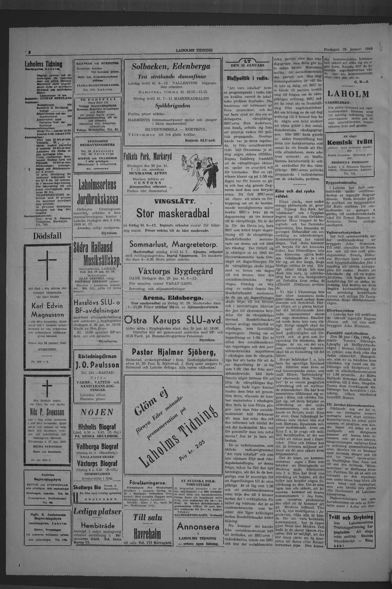 Laholms Tidning Fredag 28 januari 1949, sida 2