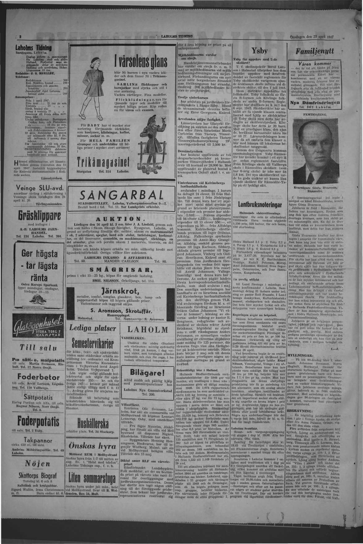 Laholms Tidning Onsdag 23 april 1947, sida 2