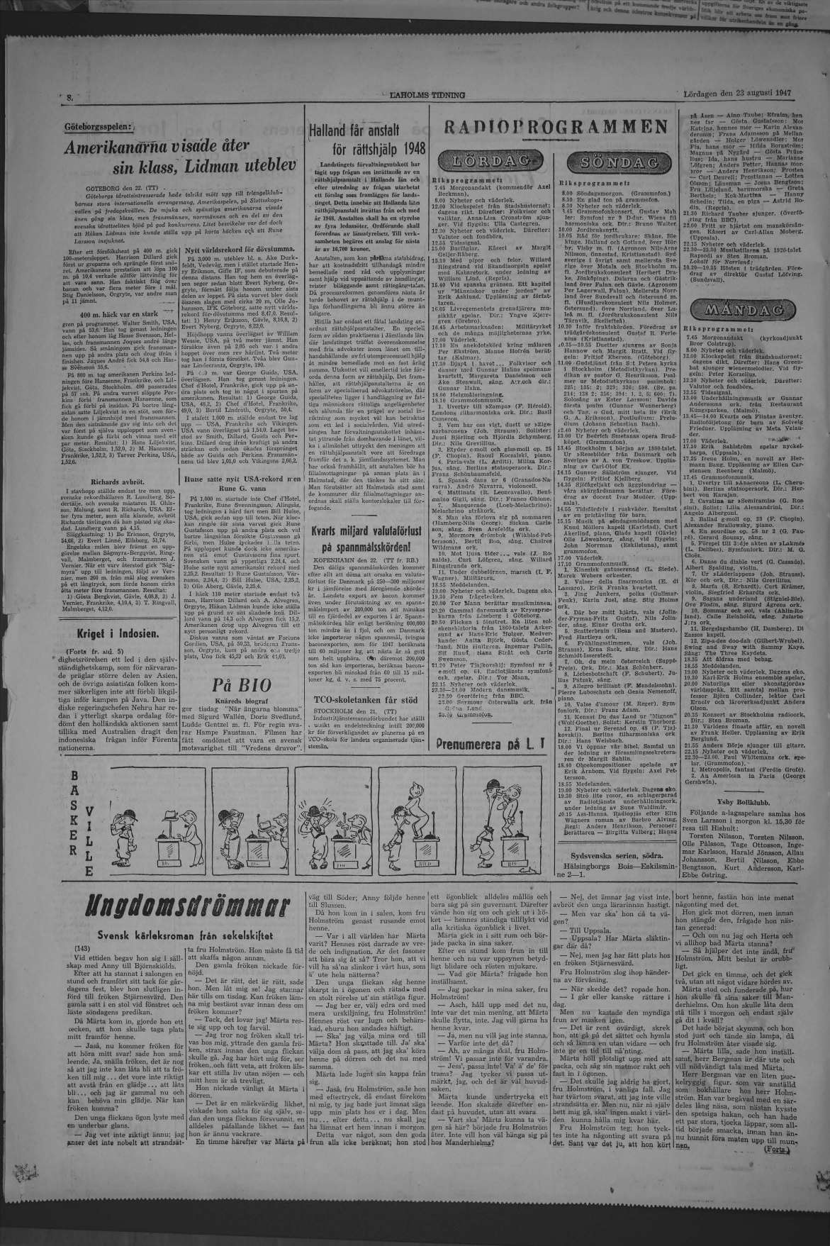 Laholms Tidning Lördag 23 augusti 1947, sida 8