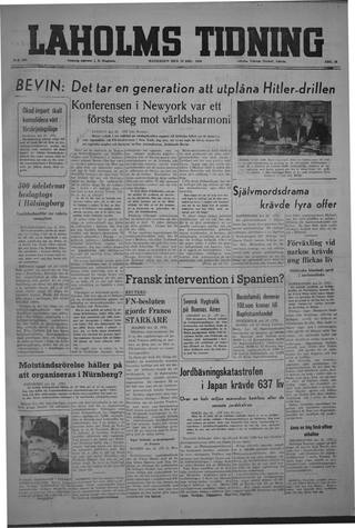 Förstasidan, Måndag 23 december 1946