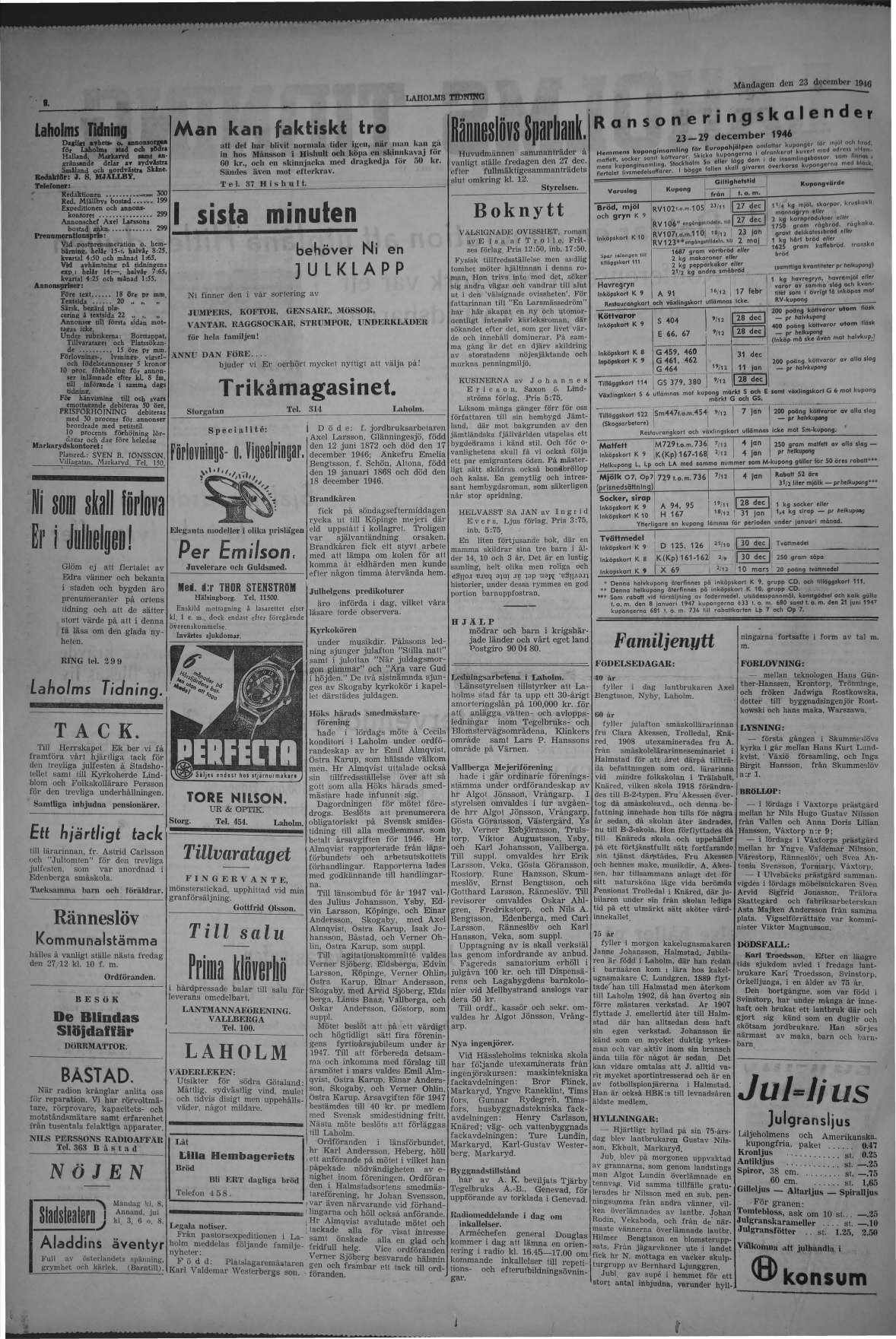 Laholms Tidning Måndag 23 december 1946, sida 2