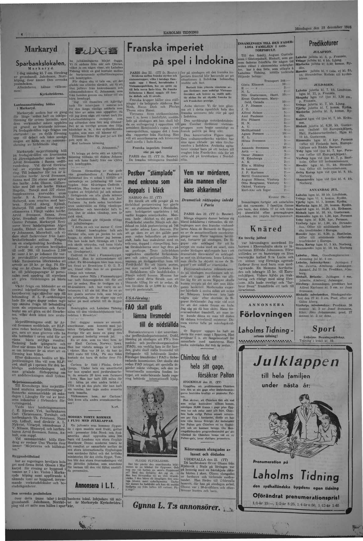 Laholms Tidning Måndag 23 december 1946, sida 4