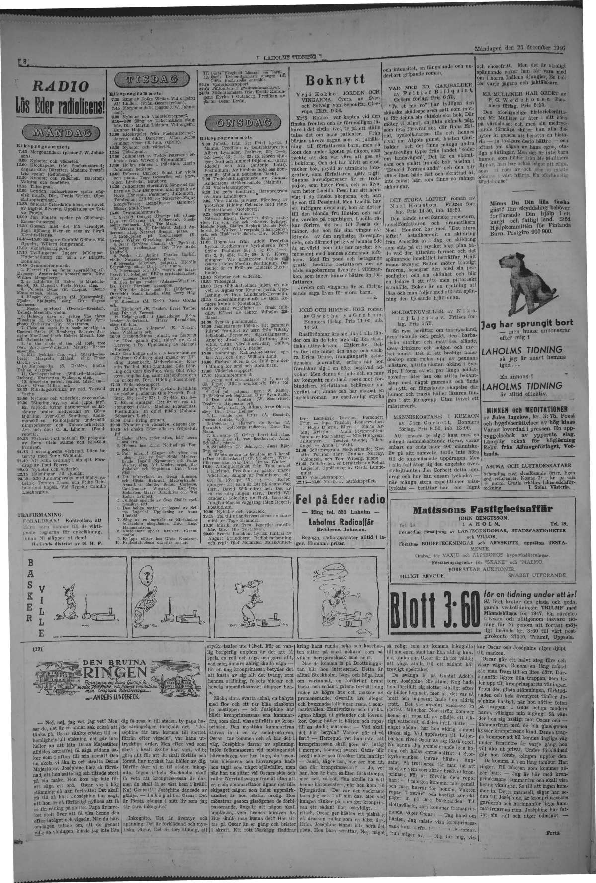 Laholms Tidning Måndag 23 december 1946, sida 8