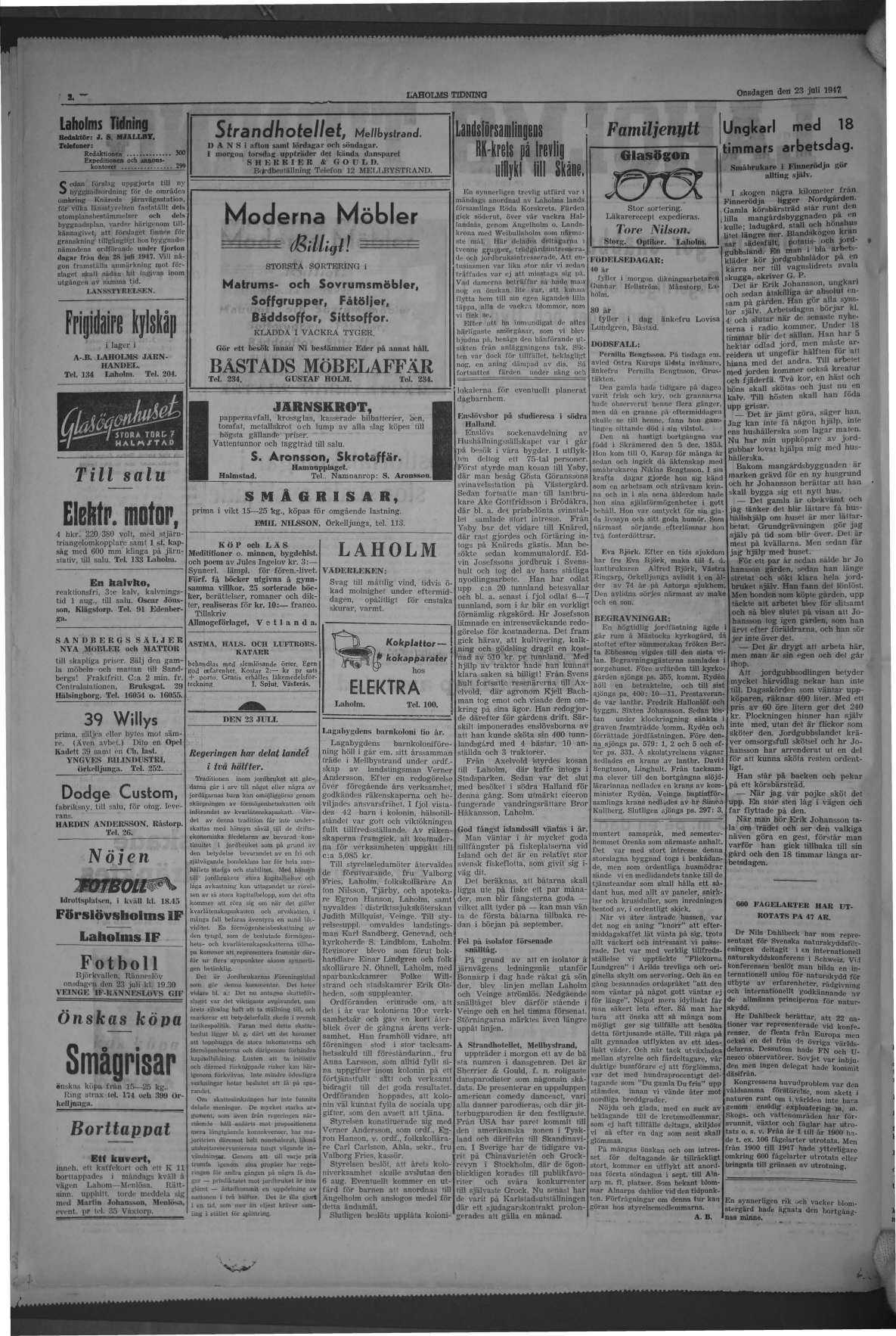 Laholms Tidning Onsdag 23 juli 1947, sida 2