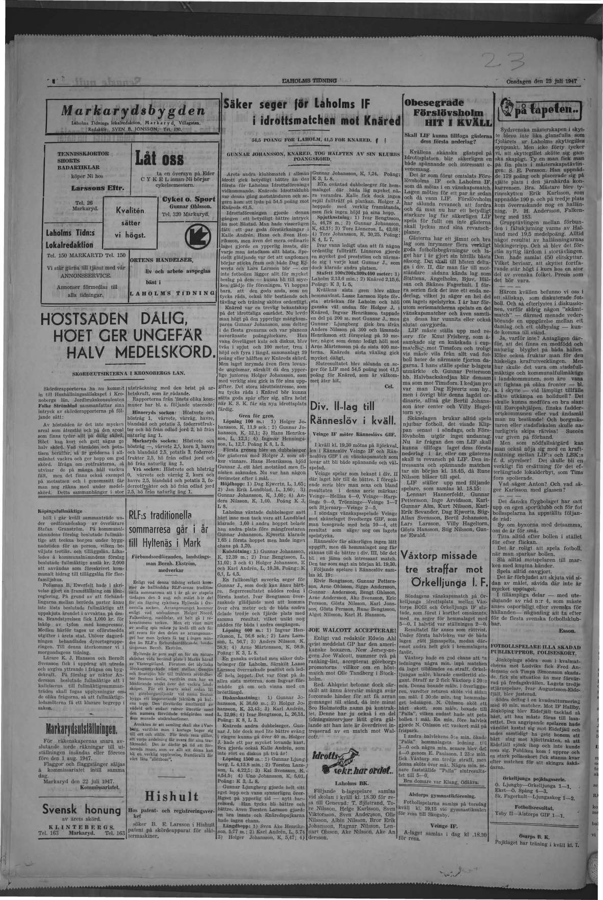 Laholms Tidning Onsdag 23 juli 1947, sida 4
