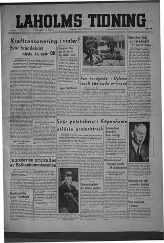 Förstasidan, Fredag 23 maj 1947