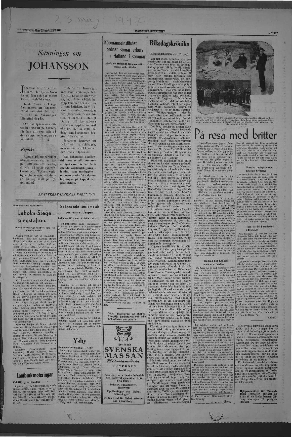 Laholms Tidning Fredag 23 maj 1947, sida 5