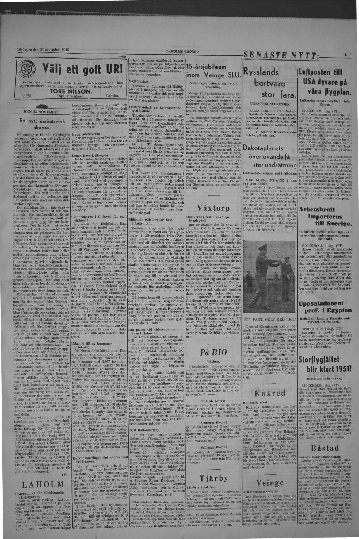Laholms Tidning Lördag 23 november 1946, sida 3