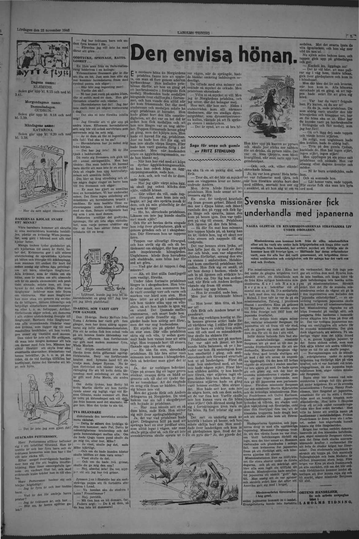 Laholms Tidning Lördag 23 november 1946, sida 7