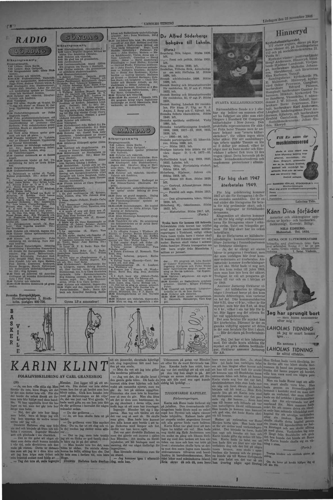 Laholms Tidning Lördag 23 november 1946, sida 8