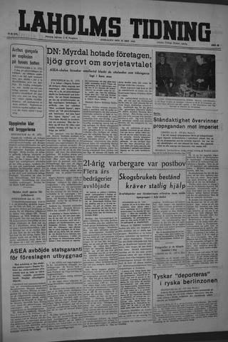 Förstasidan, Onsdag 23 oktober 1946