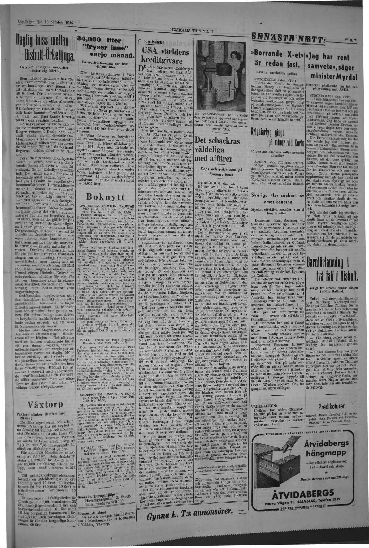 Laholms Tidning Onsdag 23 oktober 1946, sida 3