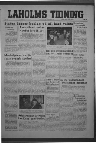 Förstasidan, Torsdag 23 oktober 1947
