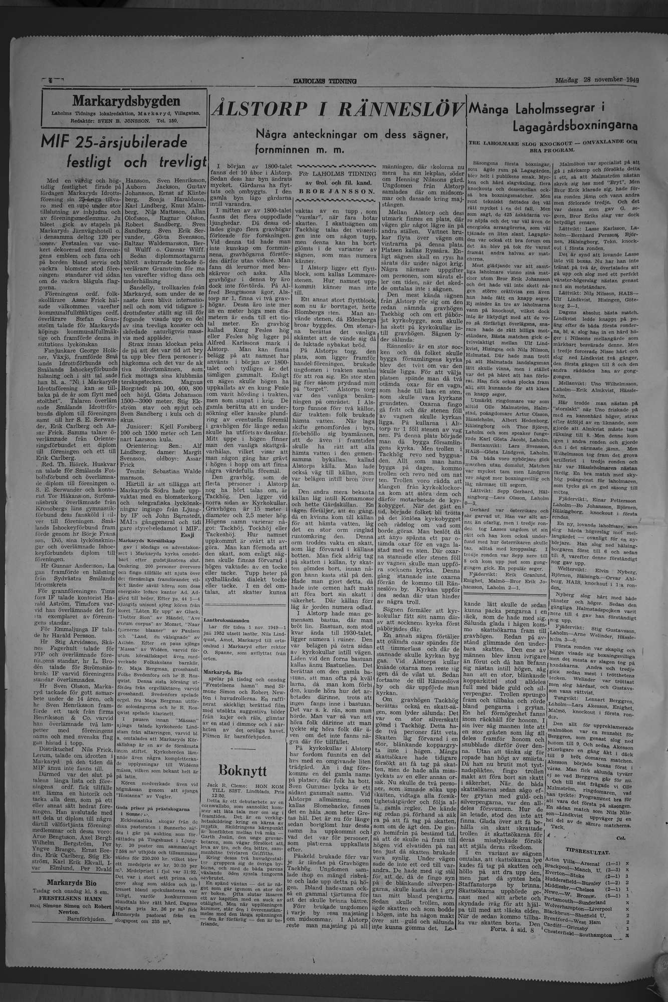 Laholms Tidning Måndag 28 november 1949, sida 4