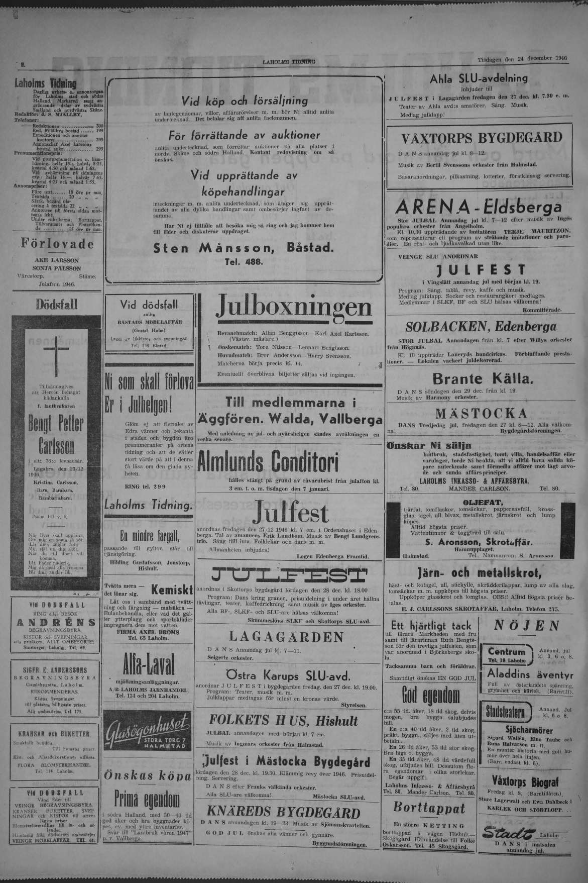 Laholms Tidning Tisdag 24 december 1946, sida 2