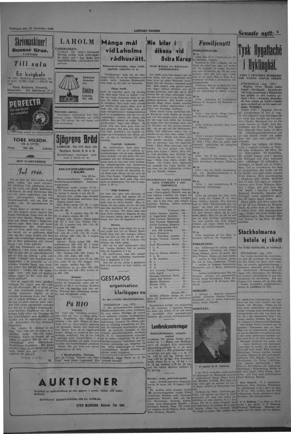 Laholms Tidning Tisdag 24 december 1946, sida 3