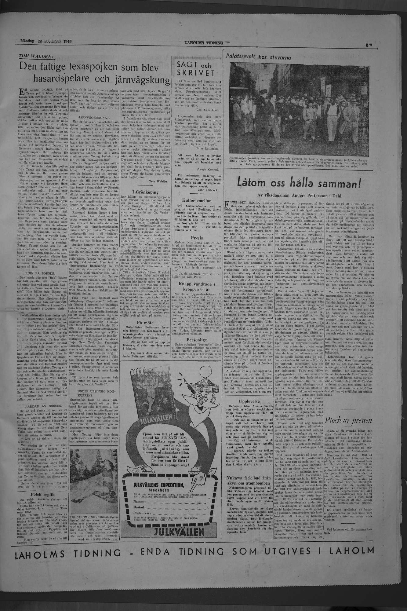 Laholms Tidning Måndag 28 november 1949, sida 5