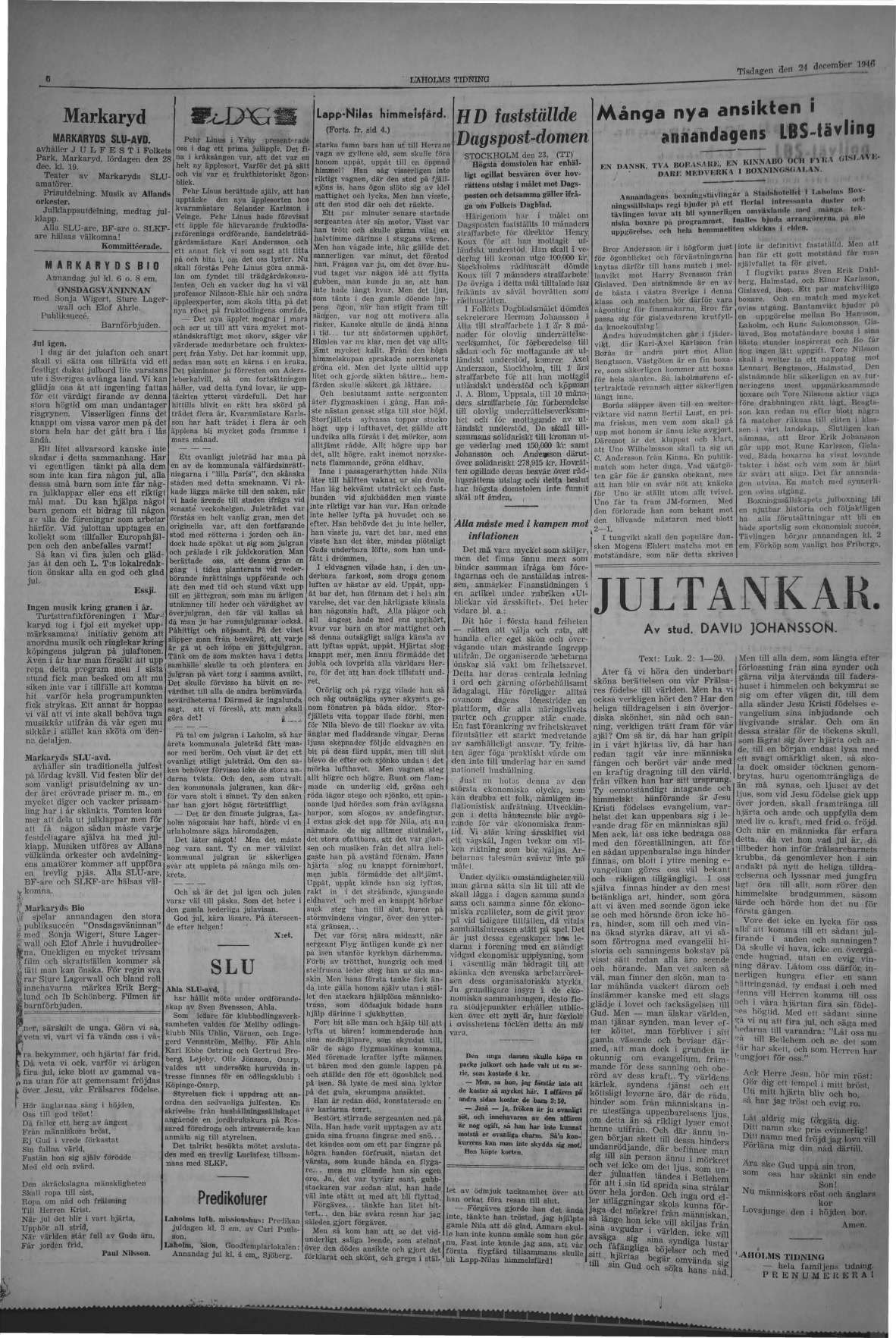 Laholms Tidning Tisdag 24 december 1946, sida 6