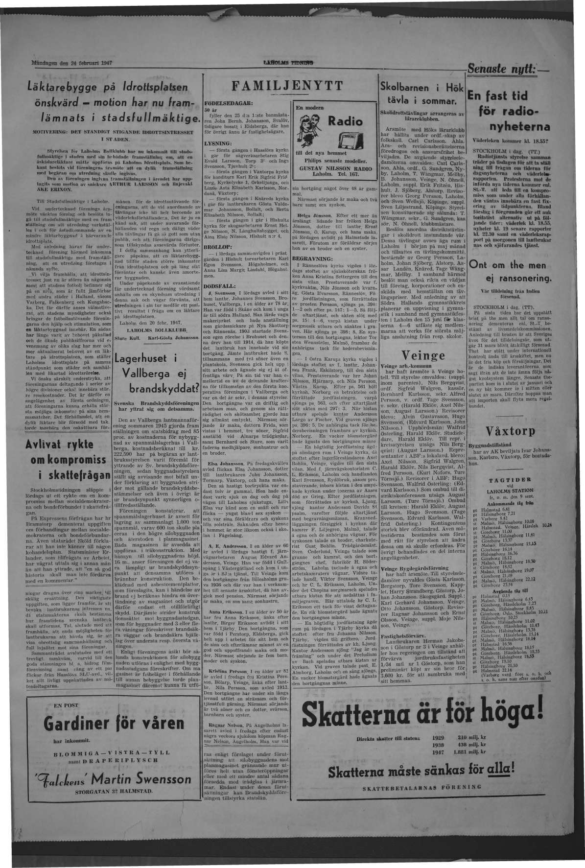 Laholms Tidning Måndag 24 februari 1947, sida 3