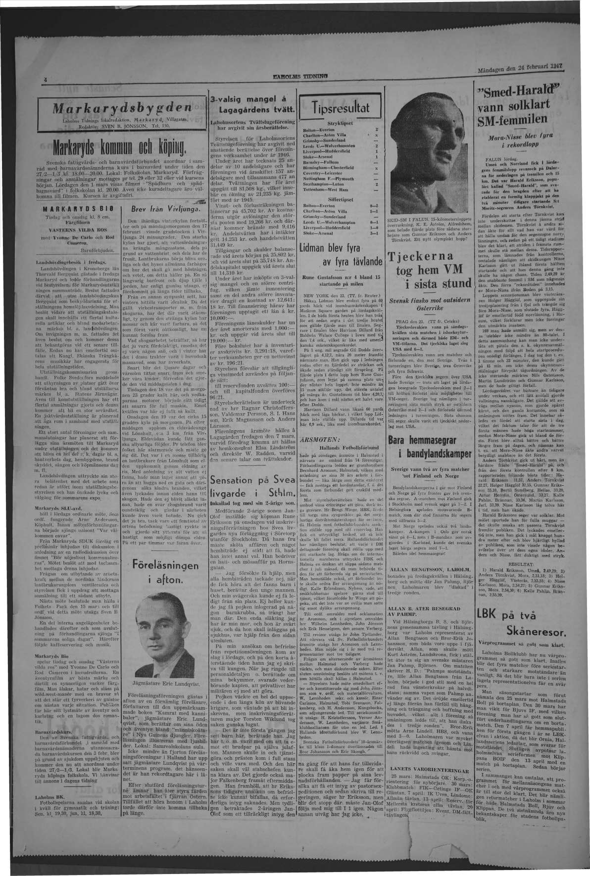 Laholms Tidning Måndag 24 februari 1947, sida 4