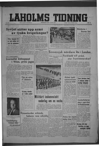 Förstasidan, Torsdag 24 juli 1947
