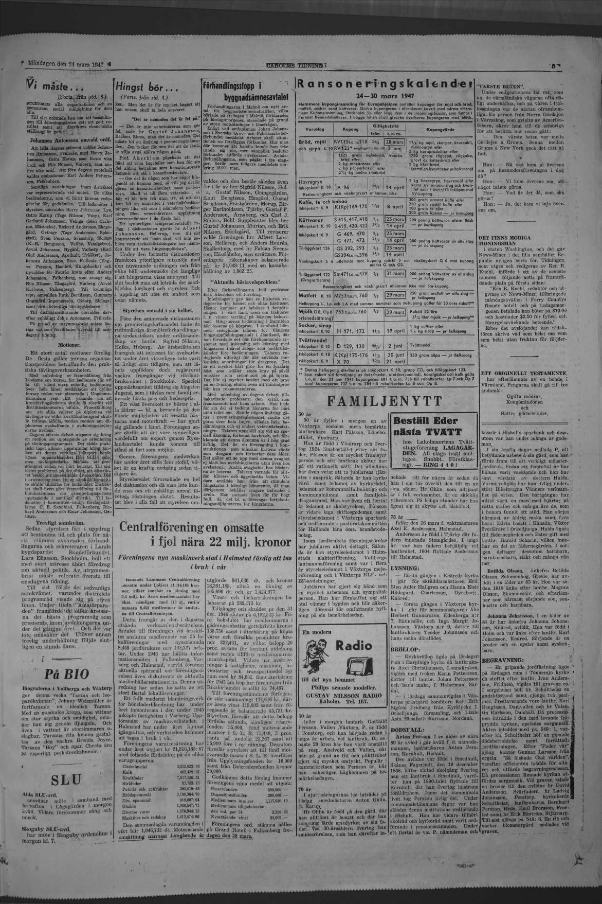 Laholms Tidning Måndag 24 mars 1947, sida 5