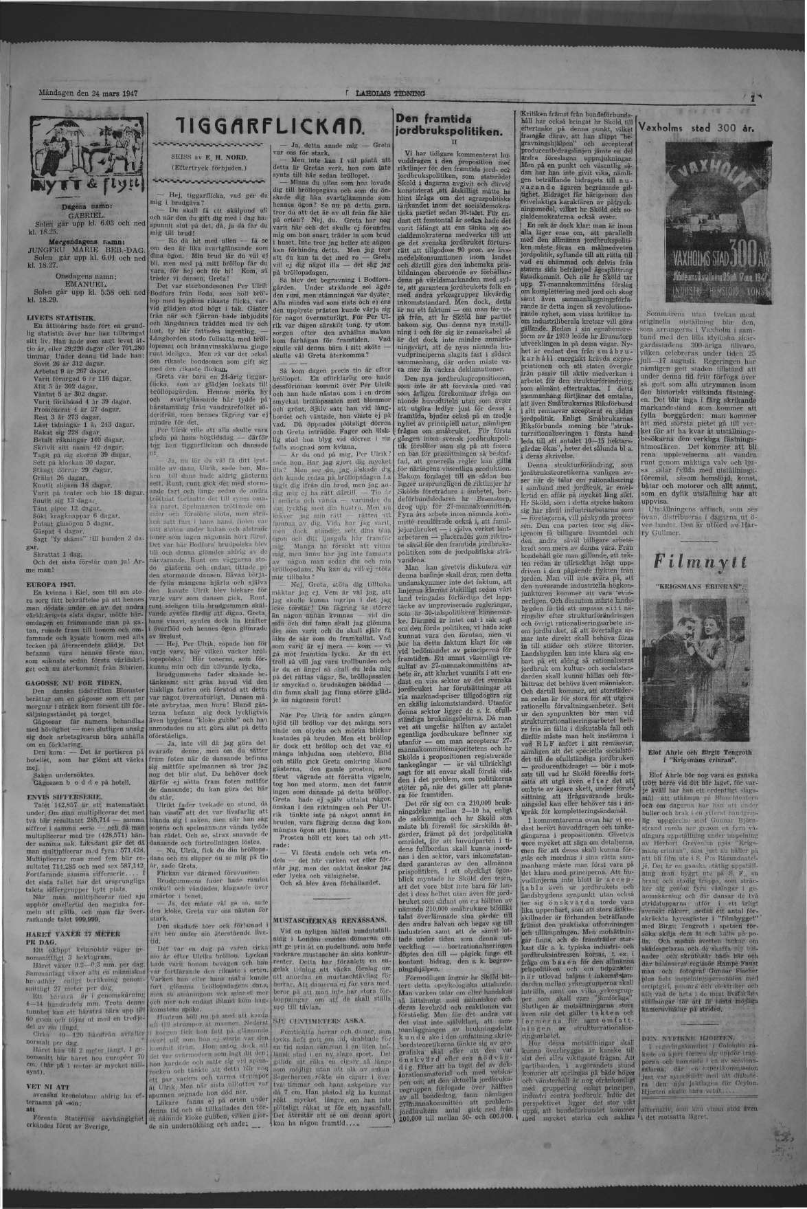 Laholms Tidning Måndag 24 mars 1947, sida 7