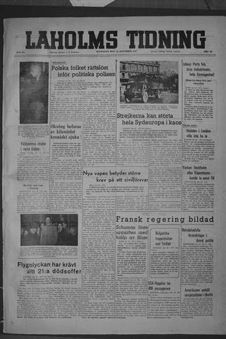 Förstasidan, Måndag 24 november 1947