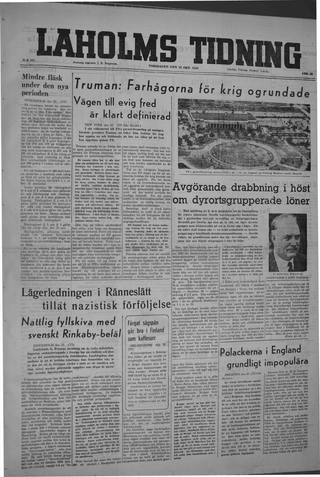 Förstasidan, Torsdag 24 oktober 1946