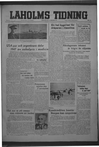 Förstasidan, Fredag 24 oktober 1947