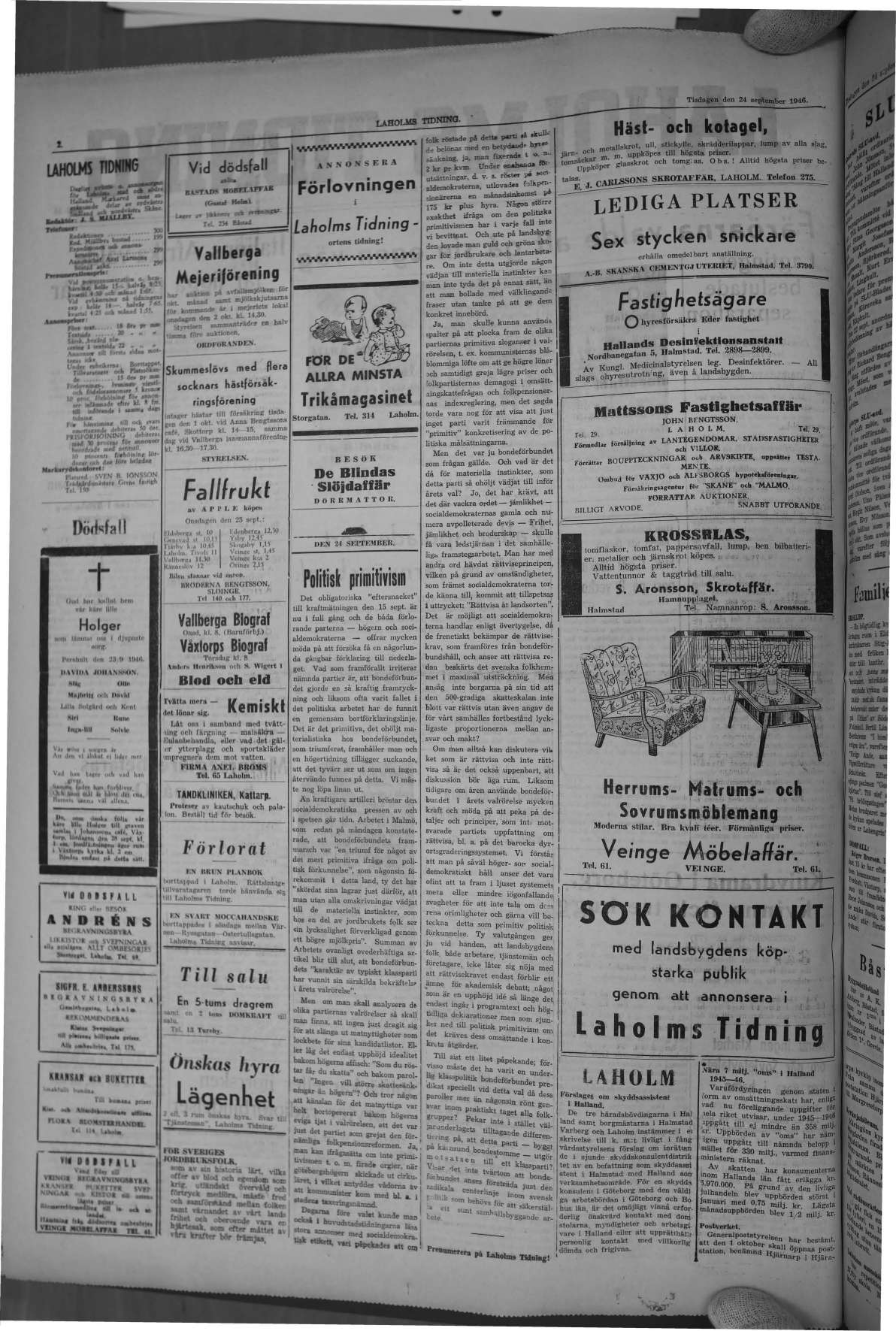 Laholms Tidning Tisdag 24 september 1946, sida 2