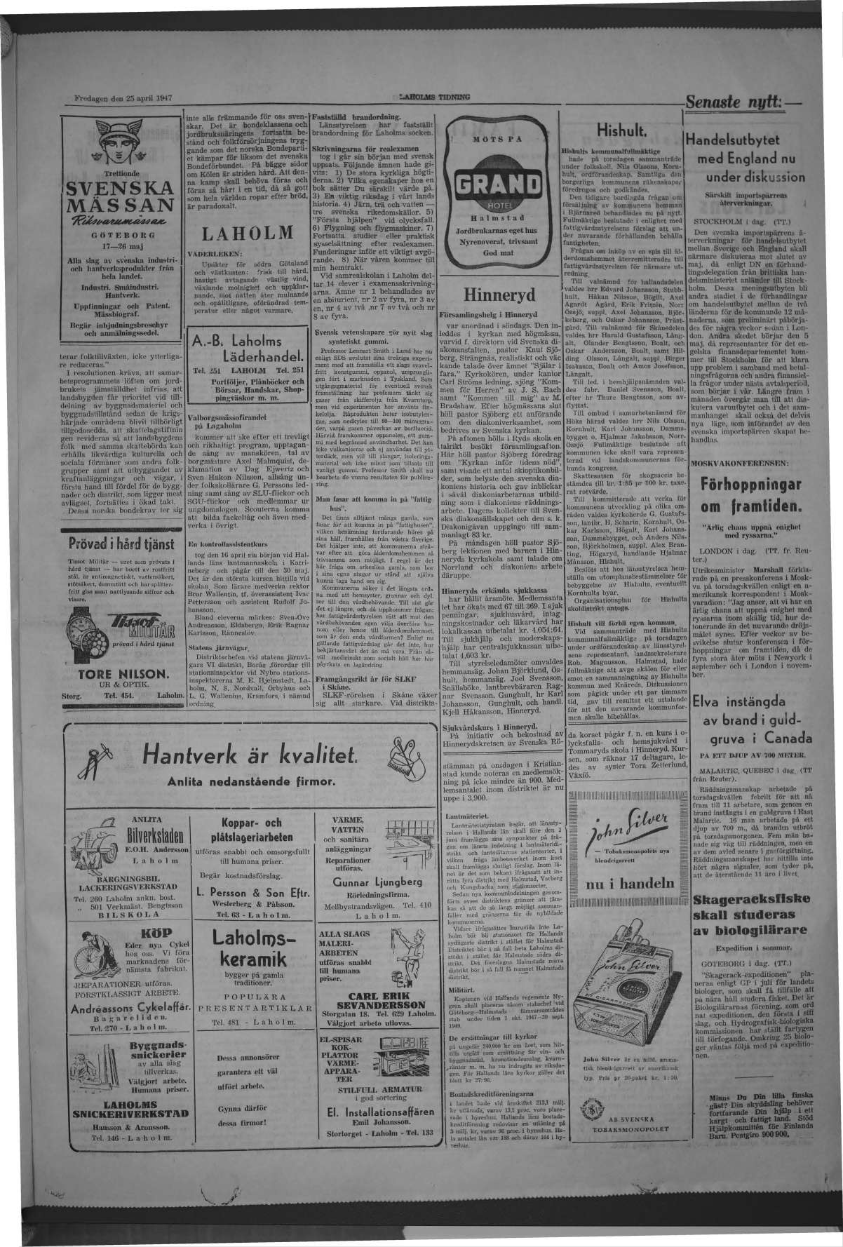 Laholms Tidning Fredag 25 april 1947, sida 3