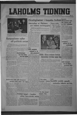 Förstasidan, Måndag 25 augusti 1947